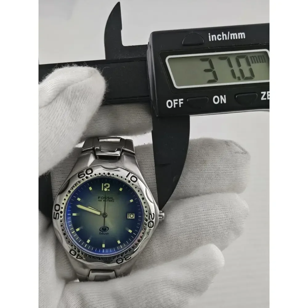 Mens Fossil Blue AM-3457 Water Resistant 100m Date IndicatorNew Battery Runs